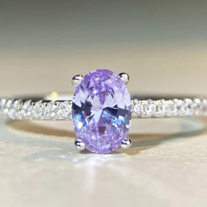 925 Sterling Silver Zircon Oval Ring in lavender with oval cut stone
