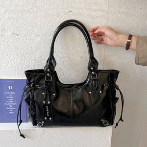 black with handbag with drawstring sides