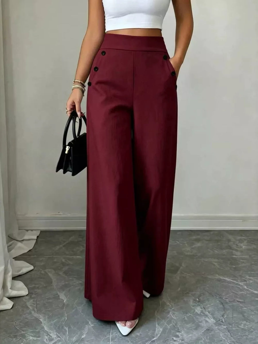 wide-leg pants in Gray with pocketed and full-length