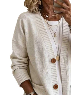 Army Green cardigan with hip-length and button-front