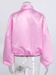 Pink oversized button-up shirt with mandarin collar