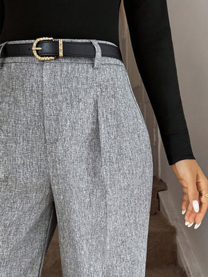 Grey wide-leg pants with full-length and zip-front
