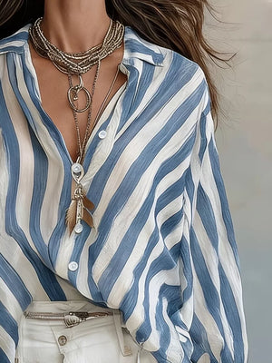 button-up shirt in Khaki with striped and button cuffs