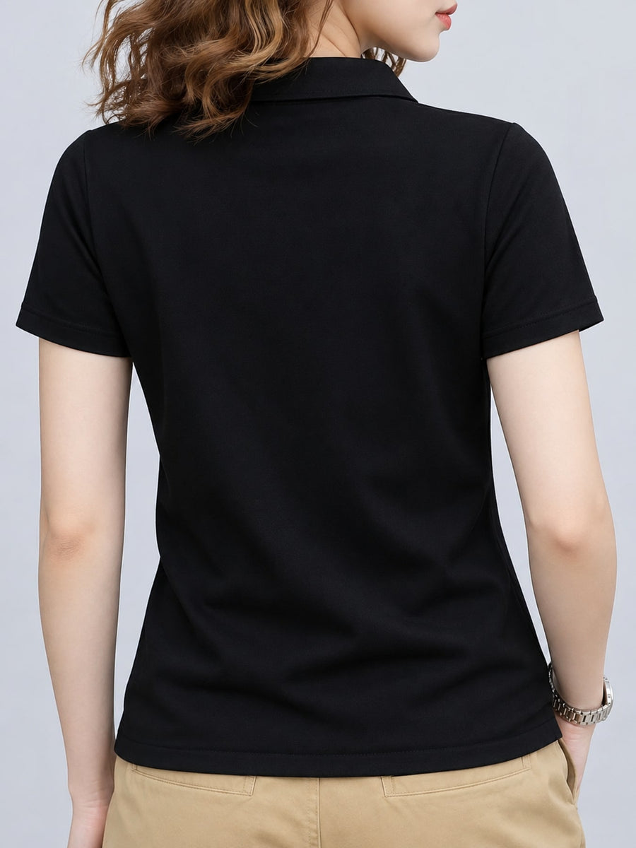 Polyester and spandex blend polo shirt in Black with relaxed silhouette