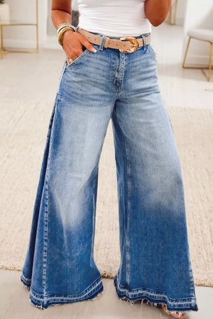 Side Seam Gathering Flare Leg Jeans option 3