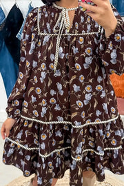 Dark Brown shift dress with mini and tie