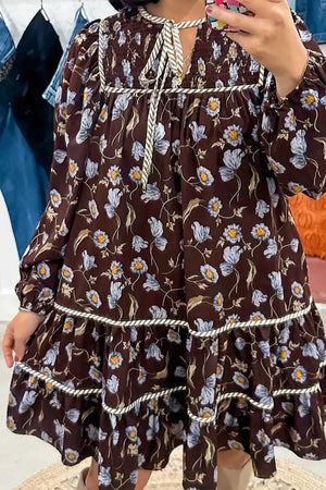 Dark Brown shift dress with mini and tie