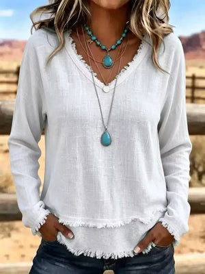 Purple relaxed blouse with v-neck