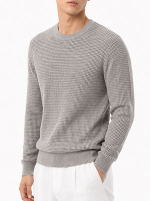 Blue pullover sweater with hip-length and pullover