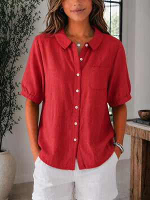 Full Size Button Up Short Sleeve Shirt Plus Size in Black