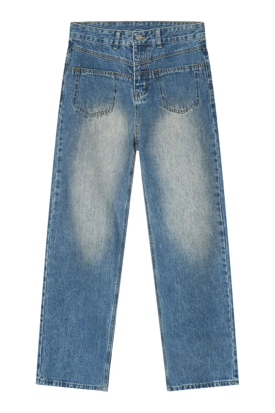 Vintage wash baggy denim trousers in medium blue with a relaxed fit.