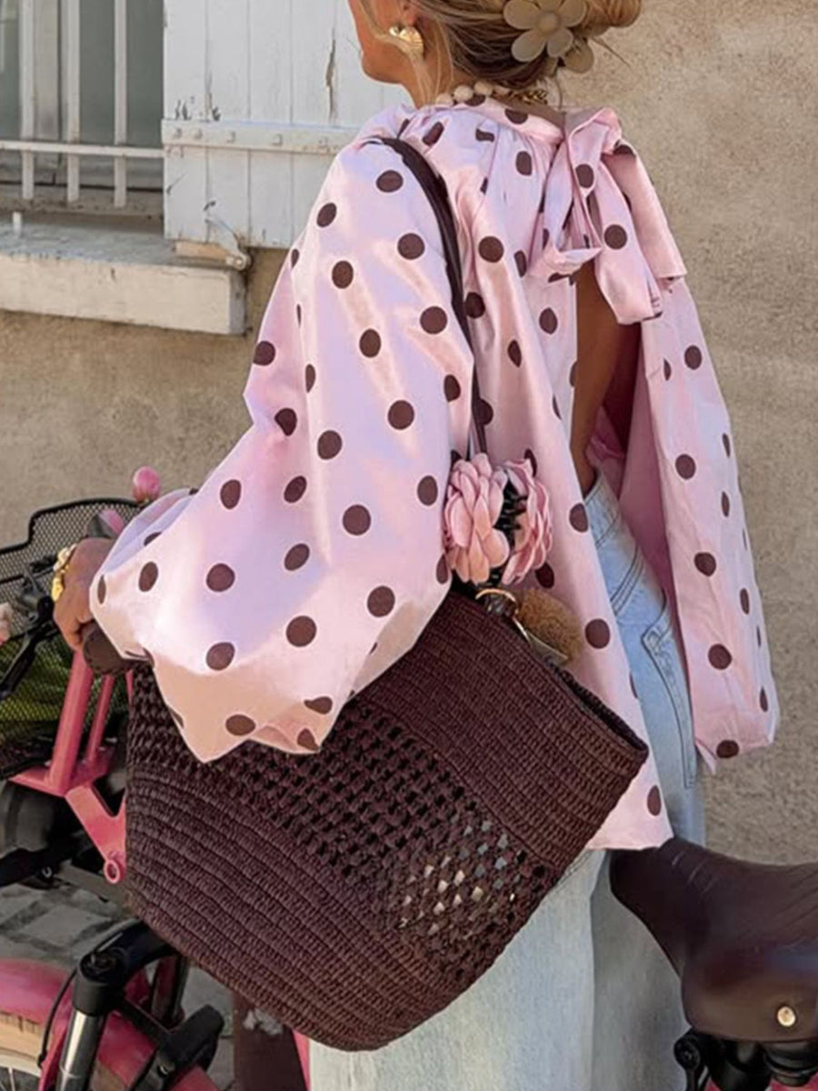 blouse in Pink with polka-dot and open back