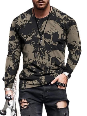 Black Men's Skeleton Embrace Long Sleeve T-shirt Plus Size