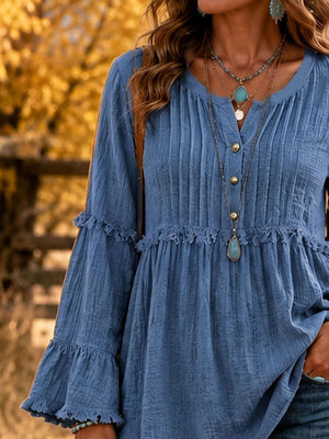 bohemian blouse in Coffee Brown with round neck