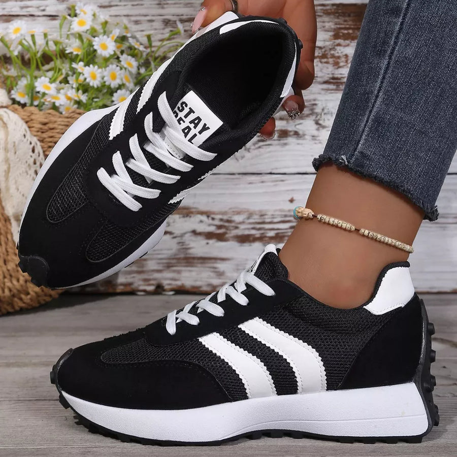 Lace Up Round Toe Sneakers in Red