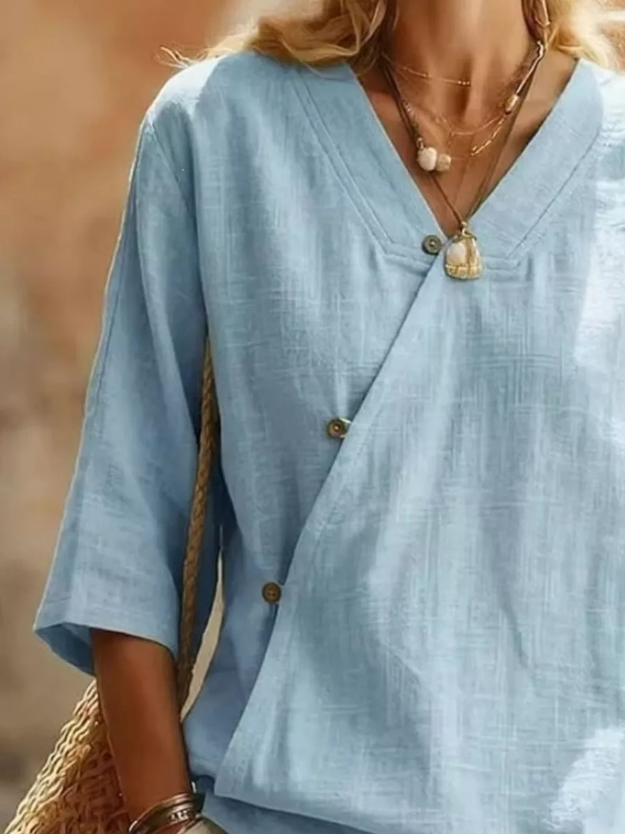 Surplice 3/4 Sleeve Blouse in Rouge Color