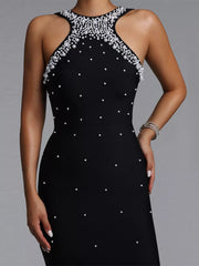 Black bodycon maxi dress with halter