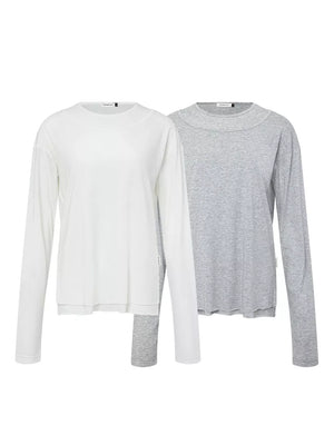 White with Men's Long-sleeve Round Neck T-shirt