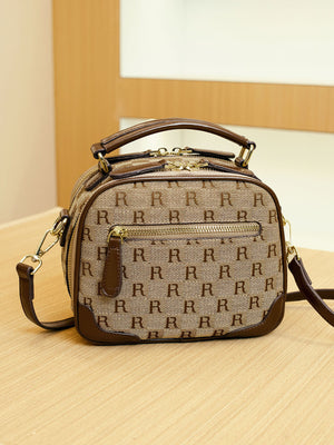crossbody bag featuring monogram in Camel with PU Leather Imported Size &amp texture