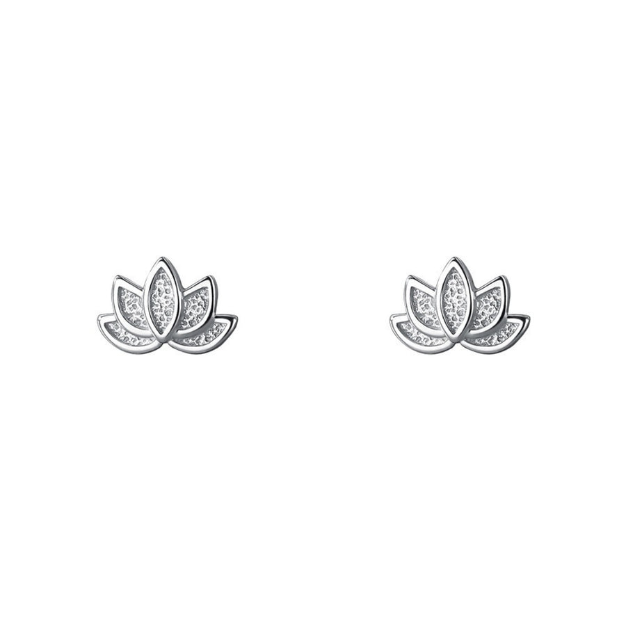 Silver lotus flower stud earrings with textured petals