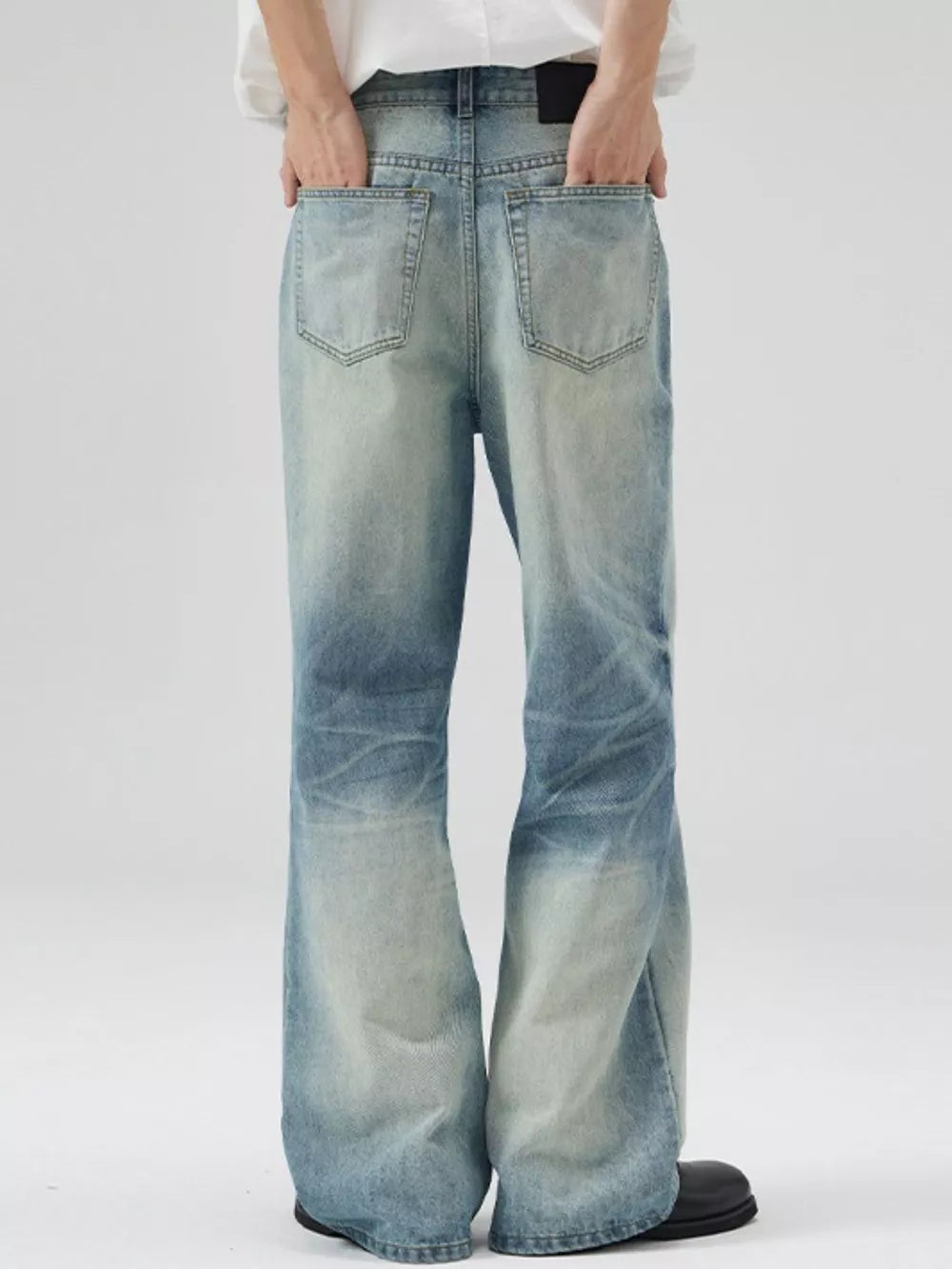 Men's Vintage Wash Flare Jeans Plus Size in Medium
