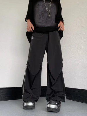 Men's Striped Wide Leg Pants in Black