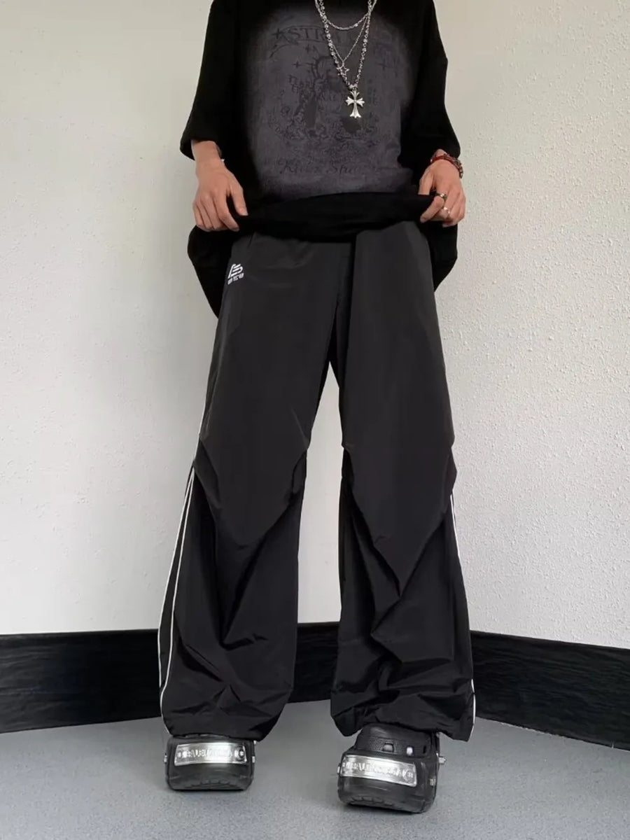 Men's Striped Wide Leg Pants in Black
