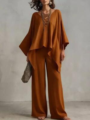 100% polyester Care instructions: Machine wash cold two-piece set in Brown with loose silhouette