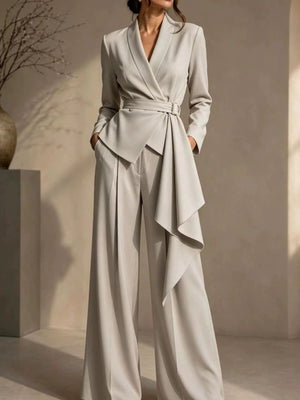 Caramel pants set with hip-length and wrap