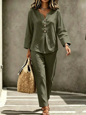 Army Green matching set with hip-length and half-button