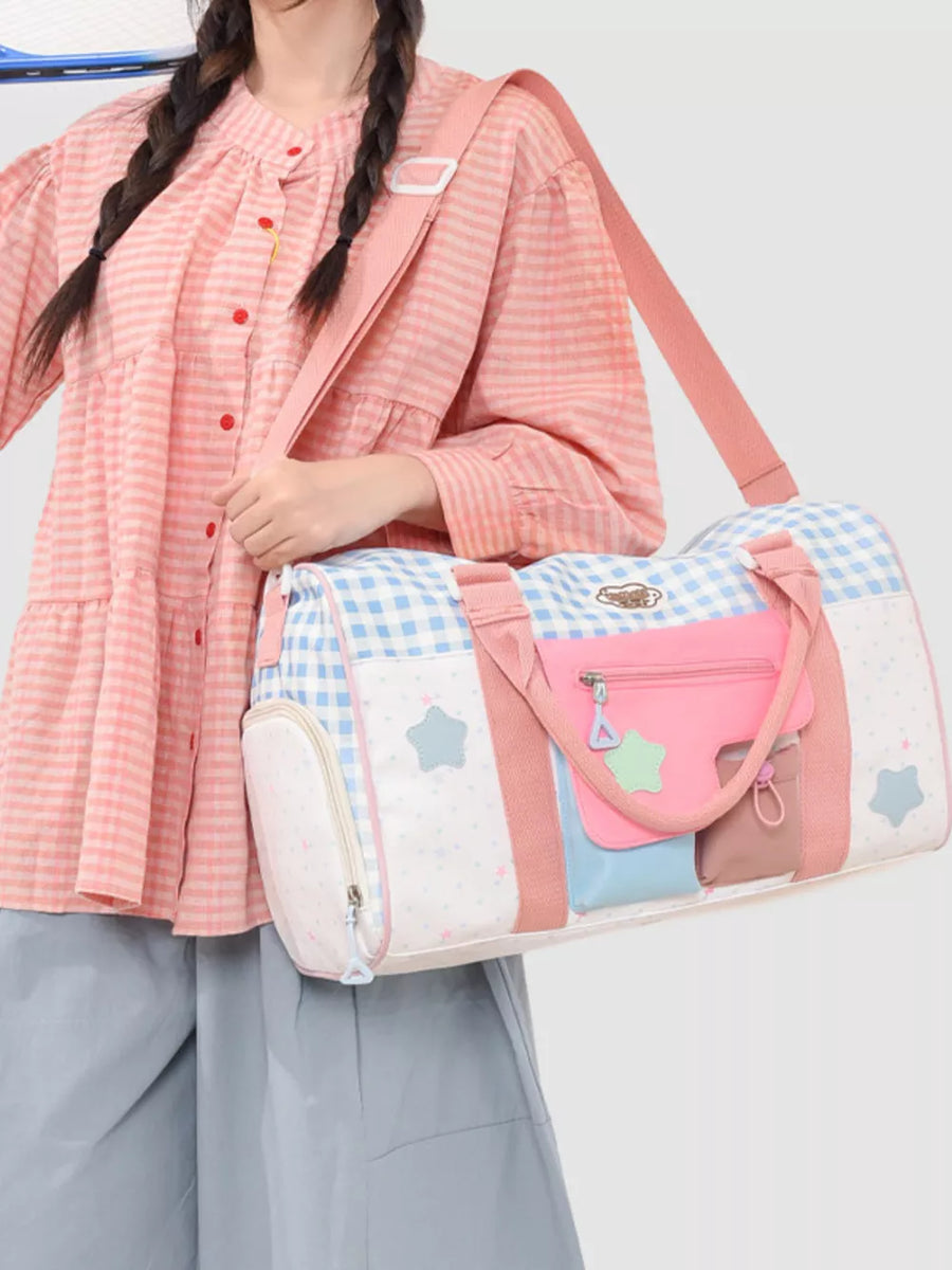 Charming Color Block Travel Bag with star details and multiple pockets.