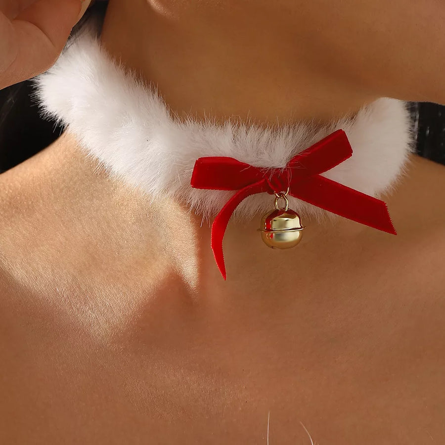 Red choker necklace with choker and hook-and-eye