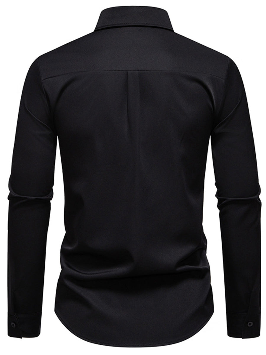 Black long sleeve button-down cotton undershirt for men with a classic collar.