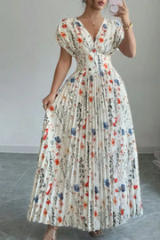 Floral print maxi dress with flutter sleeves and pleated skirt