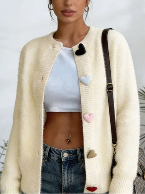 Yellow Heart Button Long Sleeve Cardigan Plus Size