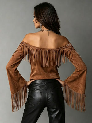 100% polyester Care instructions: Machine wash cold off-shoulder top in Gray with relaxed silhouette