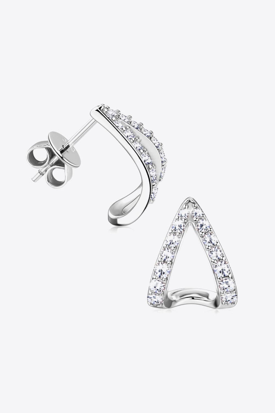 Silver geometric open hoop earrings with moissanite accents