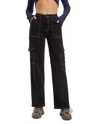 High-Waisted Cargo Jeans in White with buttoned