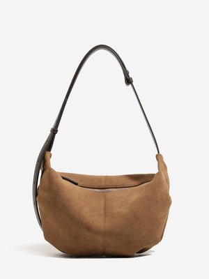 Suede Imported Size &amp shoulder bag in Wine Red with crescent silhouette