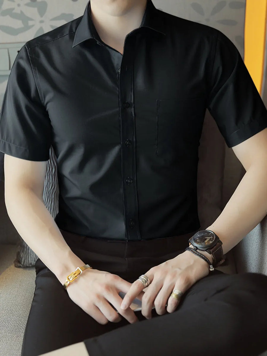 White Men's Short Sleeve Slim Fit Casual Shirt