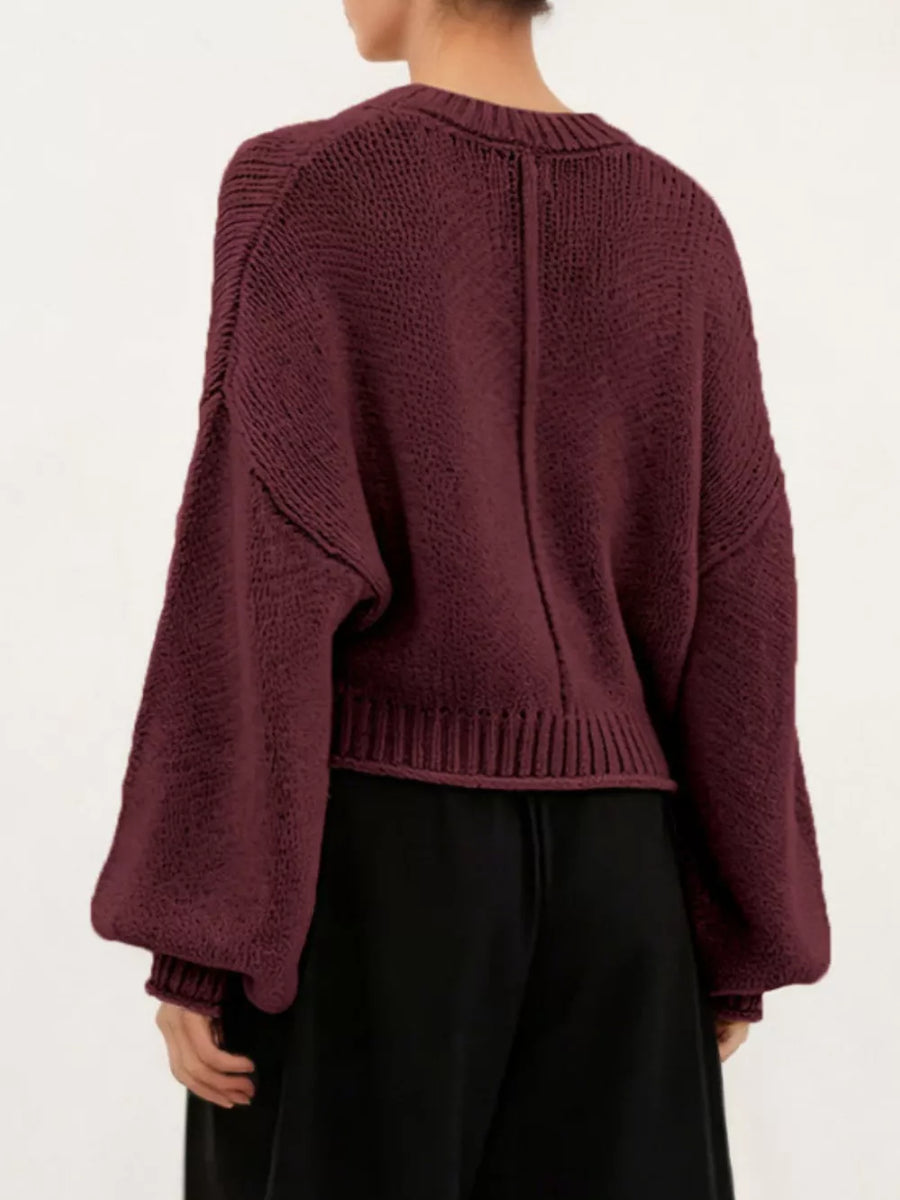 ivory pullover sweater with ribbed and bishop sleeve