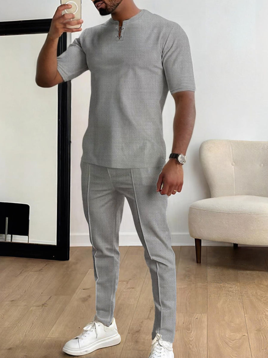 White Men's Casual Short-sleeve Lounge Set Plus Size
