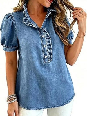 Dark Blue regular blouse with collared