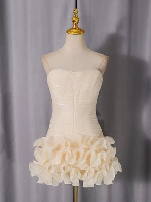 Apricot with Strapless Ruffle Ruched Mini Dress