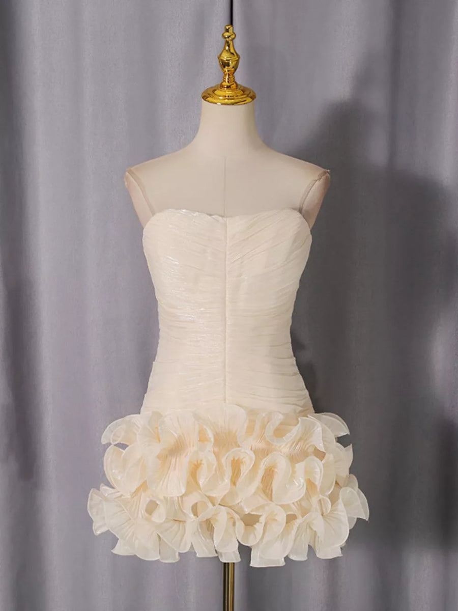 Apricot with Strapless Ruffle Ruched Mini Dress