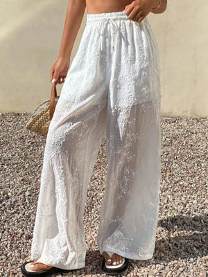 white wide-leg pants with floral and not applicable