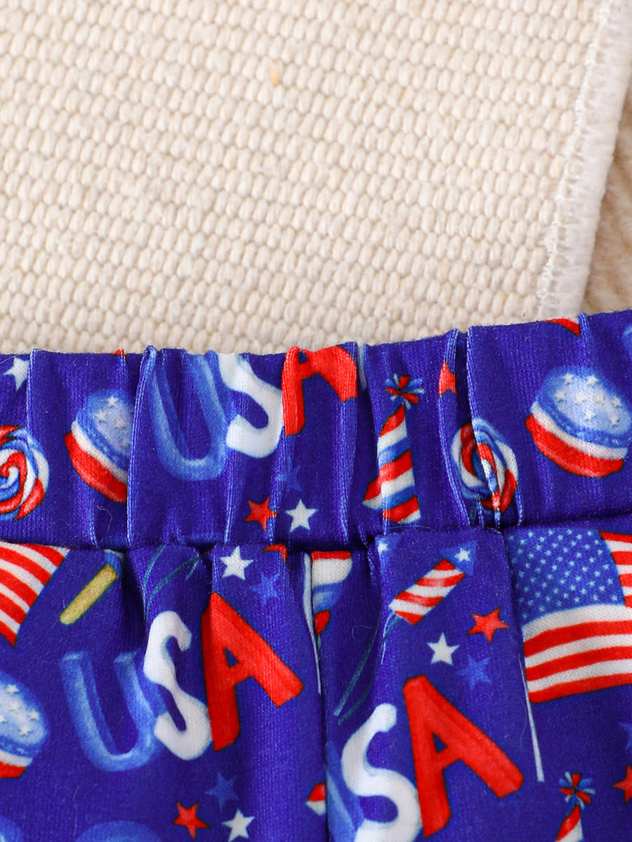 Baby shorts with USA flag and fireworks print, elastic waistband