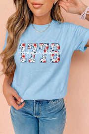 Blue cotton relaxed fit t-shirt with floral emblem detail