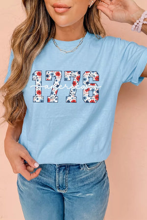 Blue cotton relaxed fit t-shirt with floral emblem detail