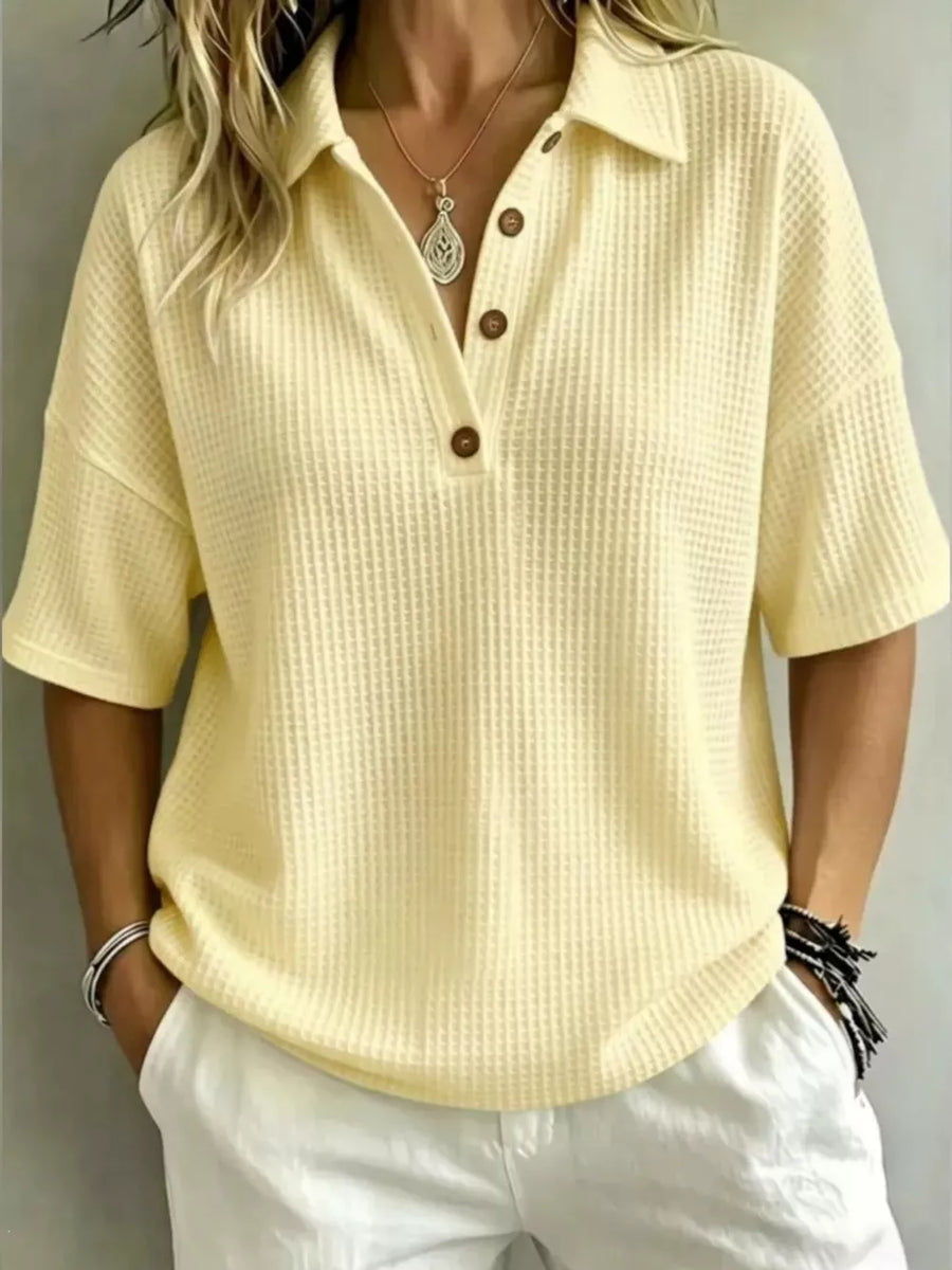 Pink Full Size Waffle Knit Polo Top Plus Size